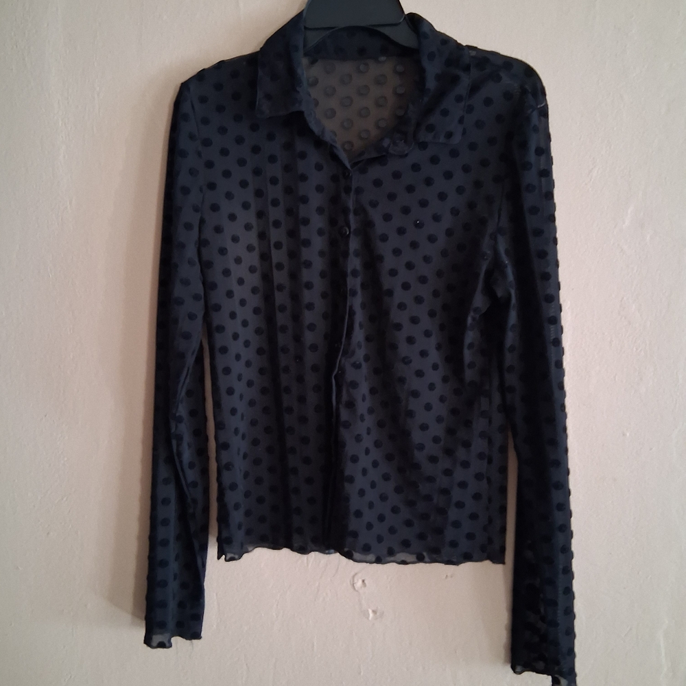 Stylish Black Polka Dot Women's Button Down Shirt